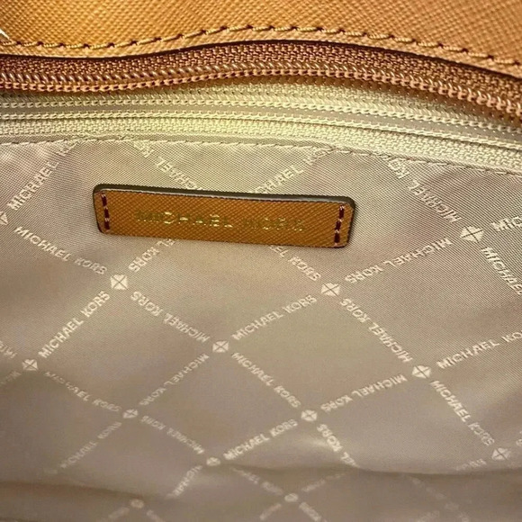 Michael Kors Purse jet set travel large chain tote shoulder bag brown signature - Picture 8 of 11